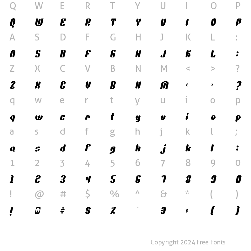 Character Map of Sprokett Outerkog Italic Regular