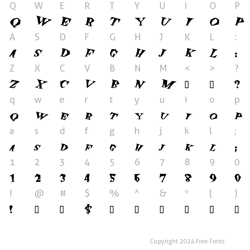 Character Map of SpunkExtended BoldItalic