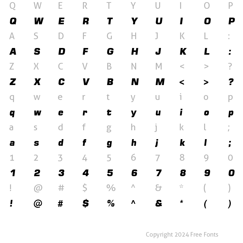 Character Map of Square 721 Blk Italic