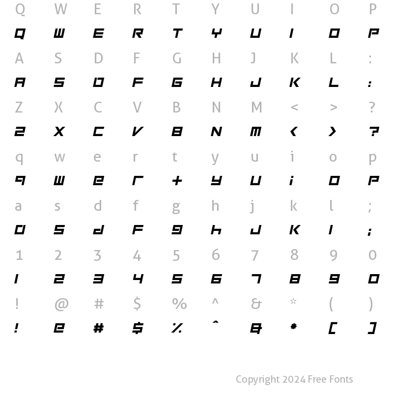 Character Map of Square One Bold Italic