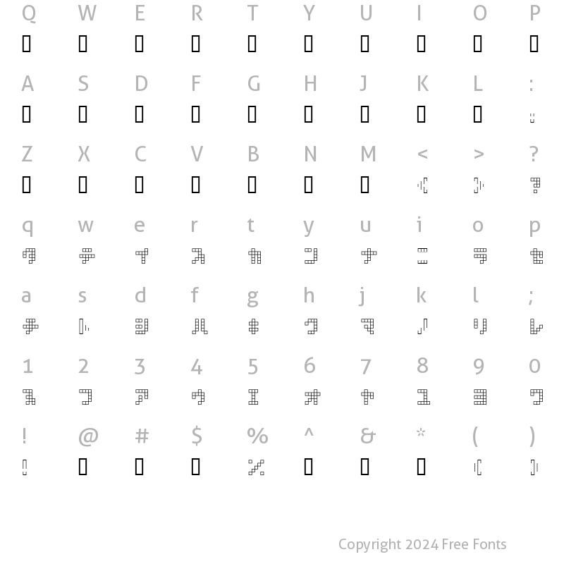 Character Map of square type kana kana