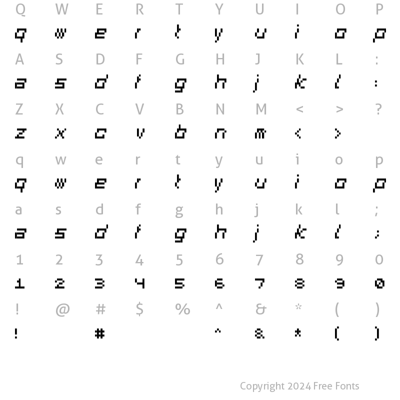 Character Map of SquareDance01 Italic