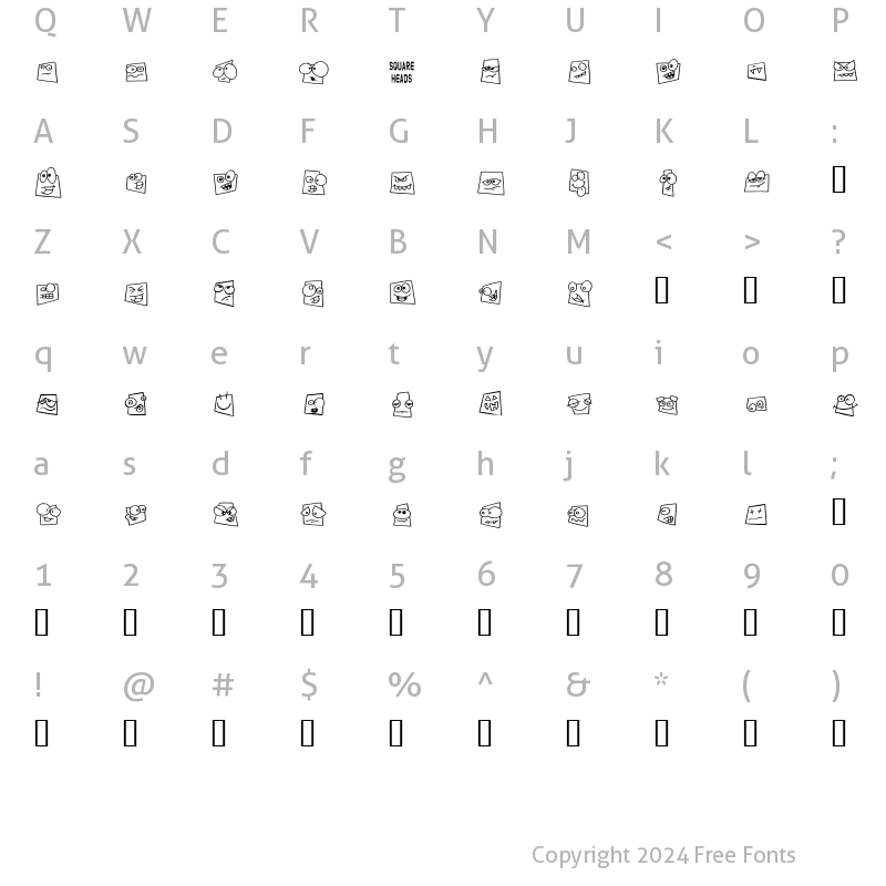 Character Map of Squareheads Regular