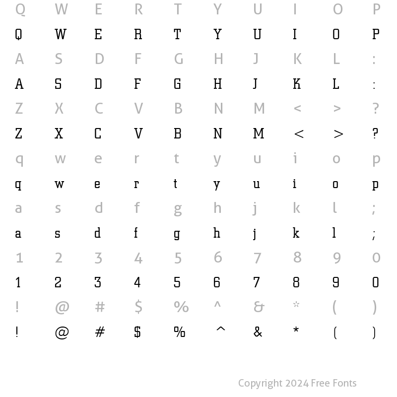 Character Map of SquareSlab711 Lt BT Light