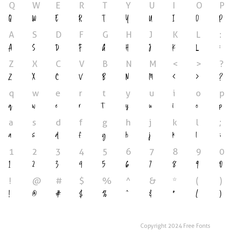 Character Map of Squeamish Alt Regular