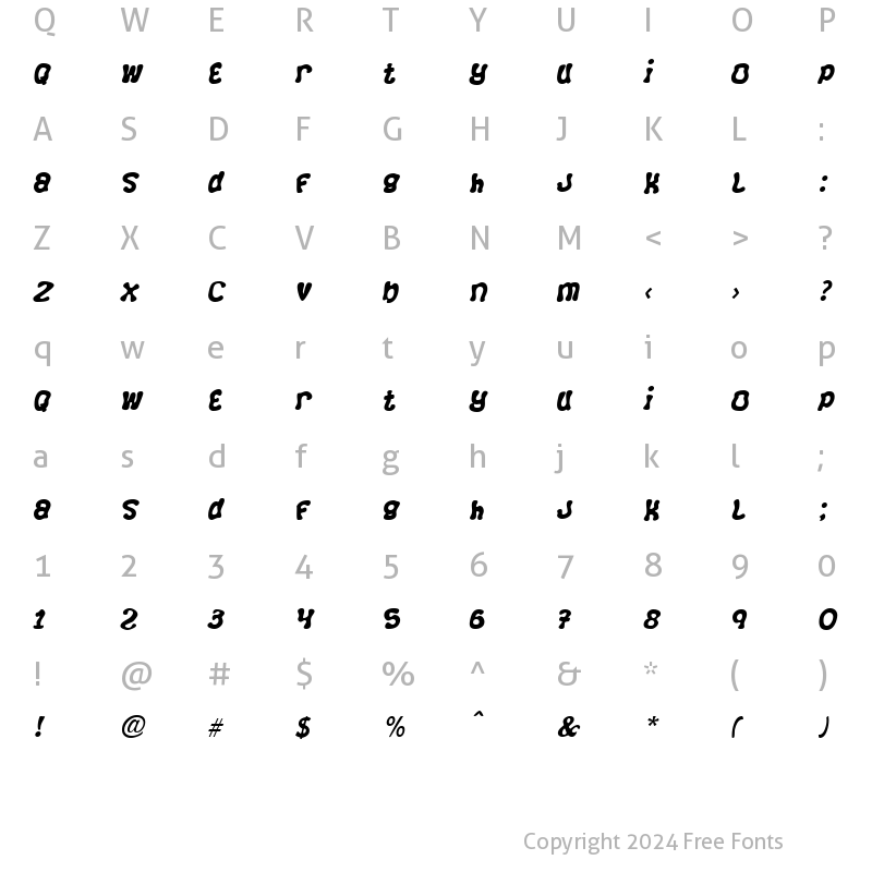 Character Map of Squirrel Italic