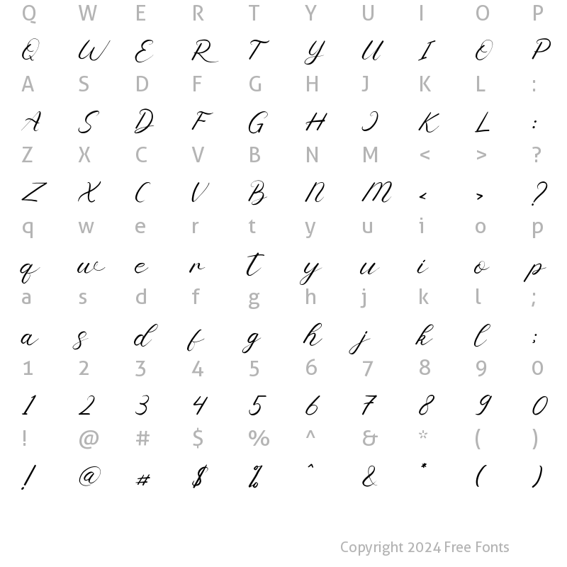 Character Map of Srinita Script Italic