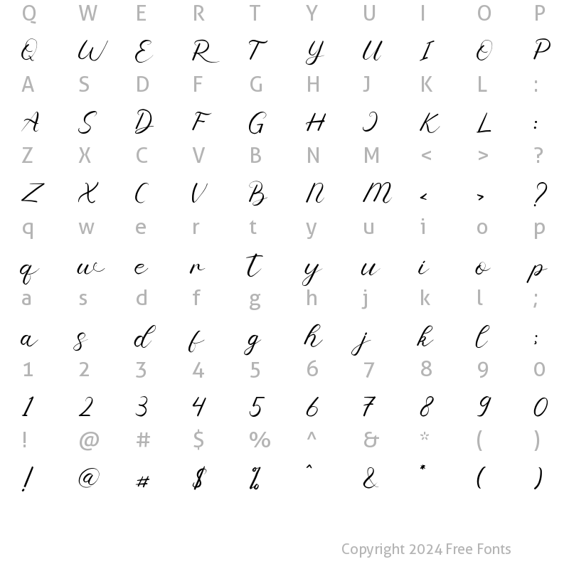 Character Map of Srinita Script Regular