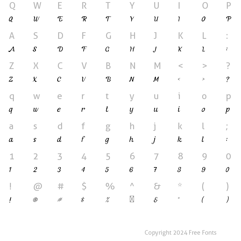 Character Map of Stabillo Light Italic