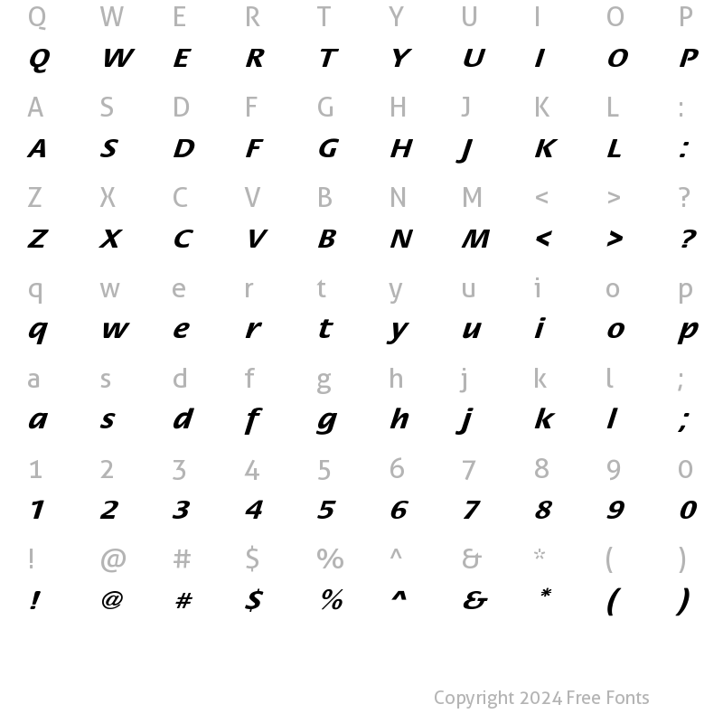 Character Map of StackExtObl-Bol Regular