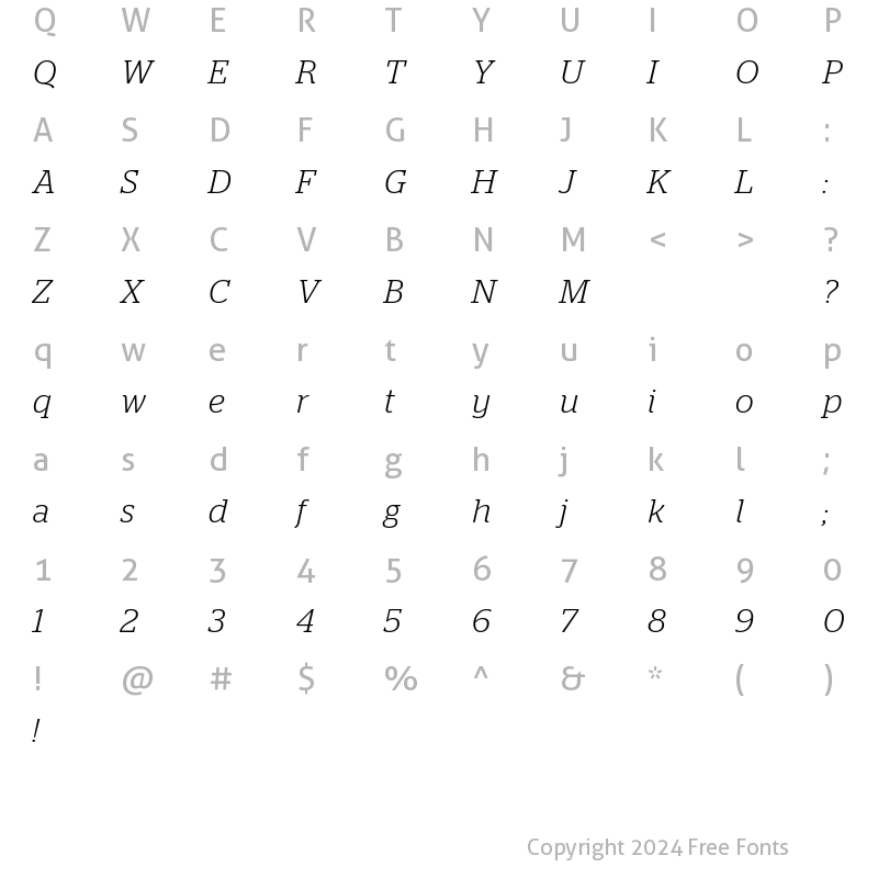 Character Map of Stag Light Italic