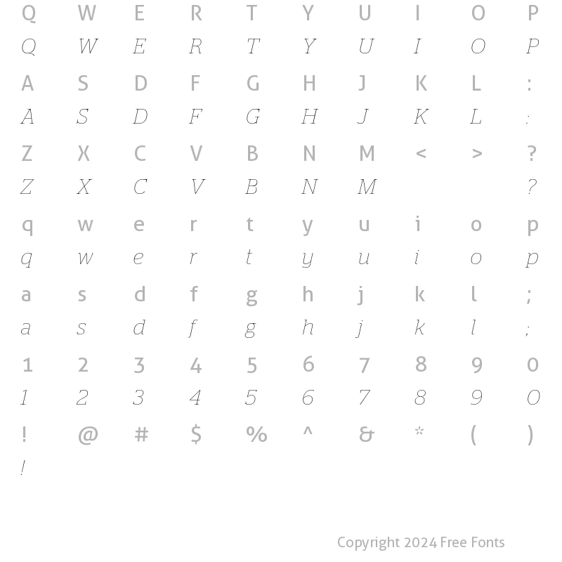 Character Map of Stag Thin Italic