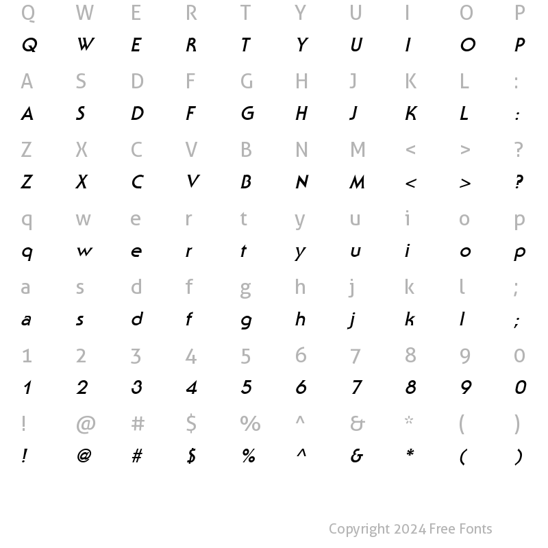 Character Map of Staid Bold Italic