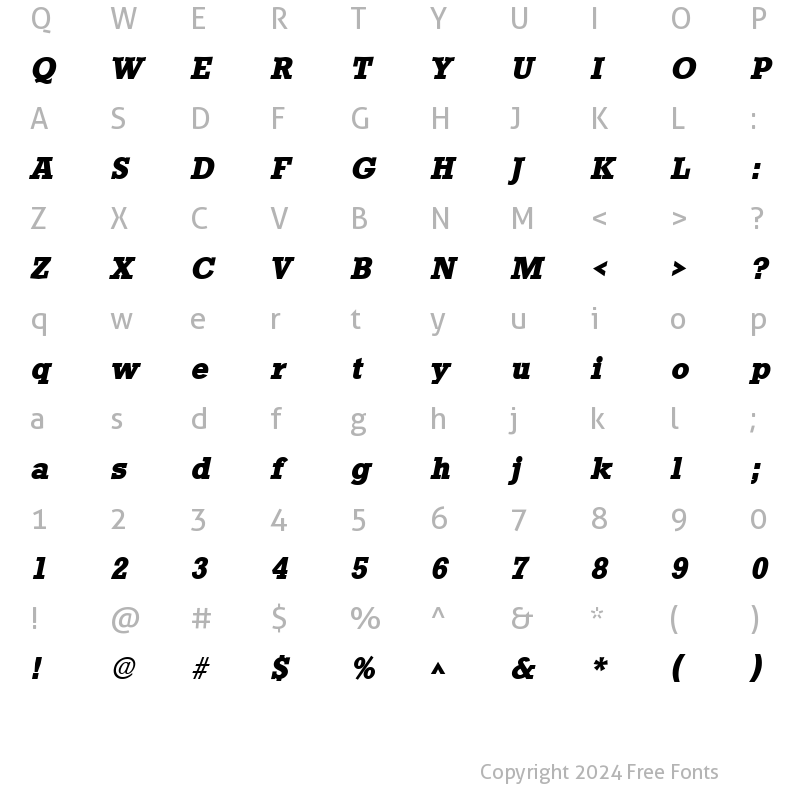 Character Map of Stamford Heavy SF Bold Italic