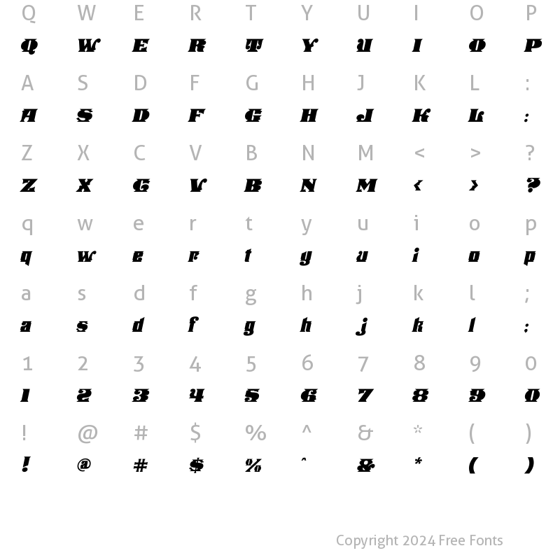 Character Map of Stampede Italic Regular