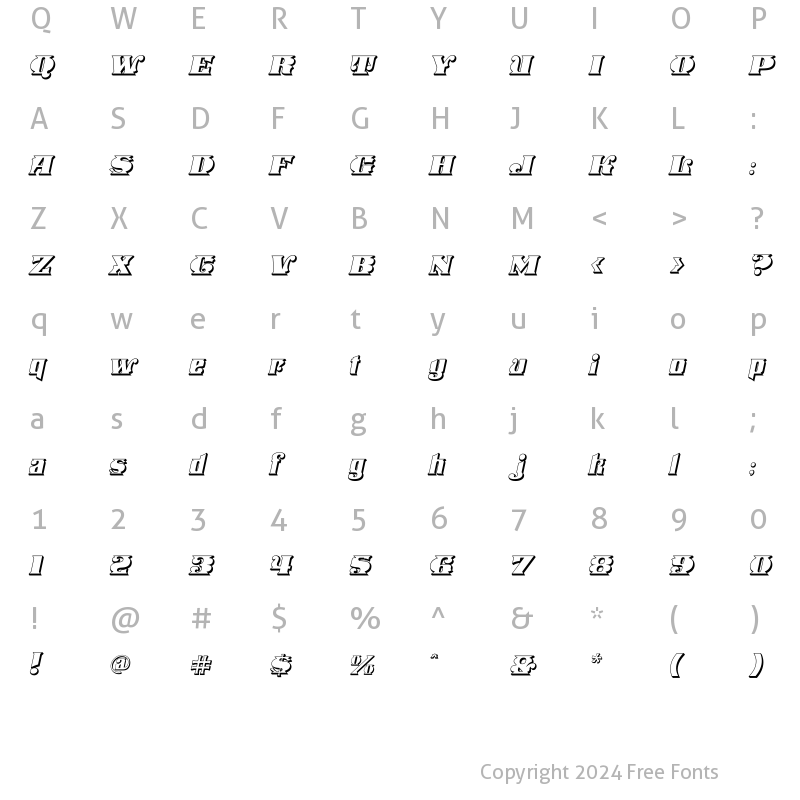 Character Map of Stampede Open Italic Regular