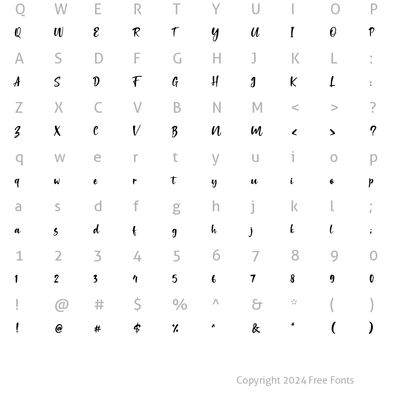 Character Map of Standing Script Regular