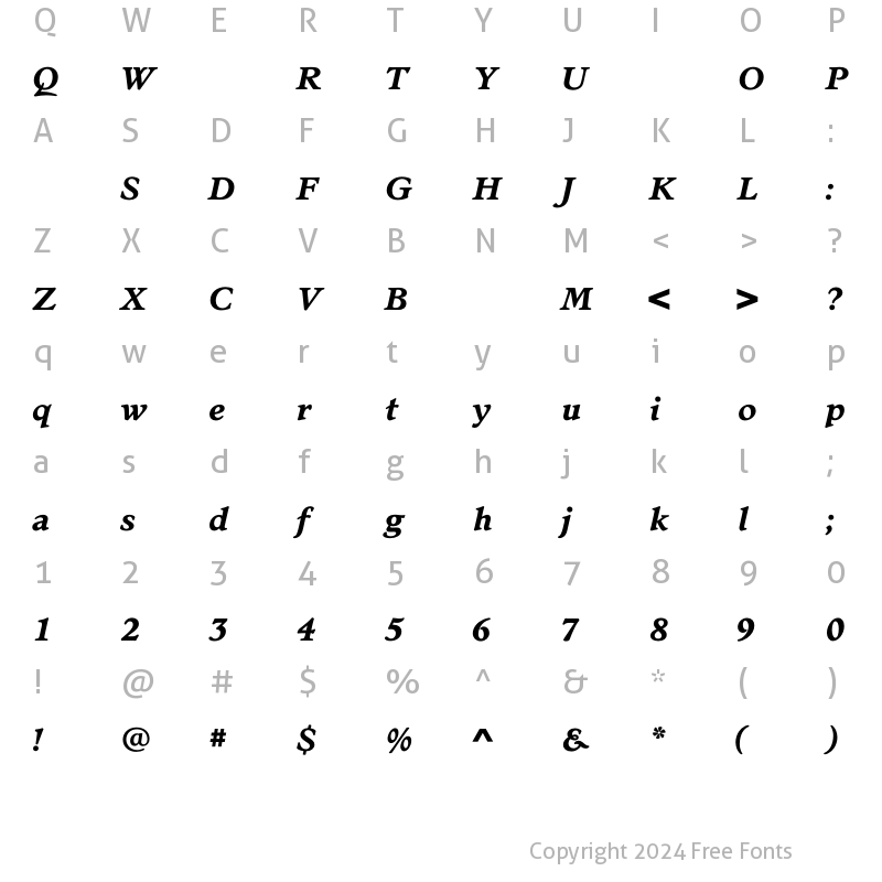 Character Map of StanhopeBoldItalic Regular