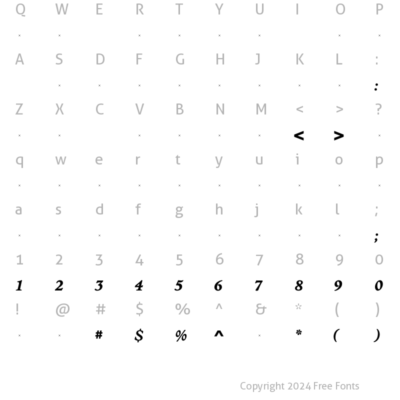 Character Map of StanhopeBoldItalicTab Regular