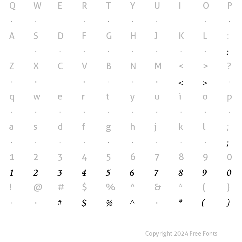 Character Map of StanhopeMediumItalicTab Regular