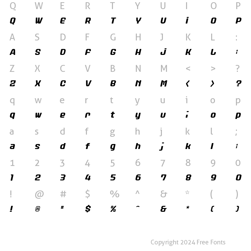 Character Map of Stanley Alphabet Oblique