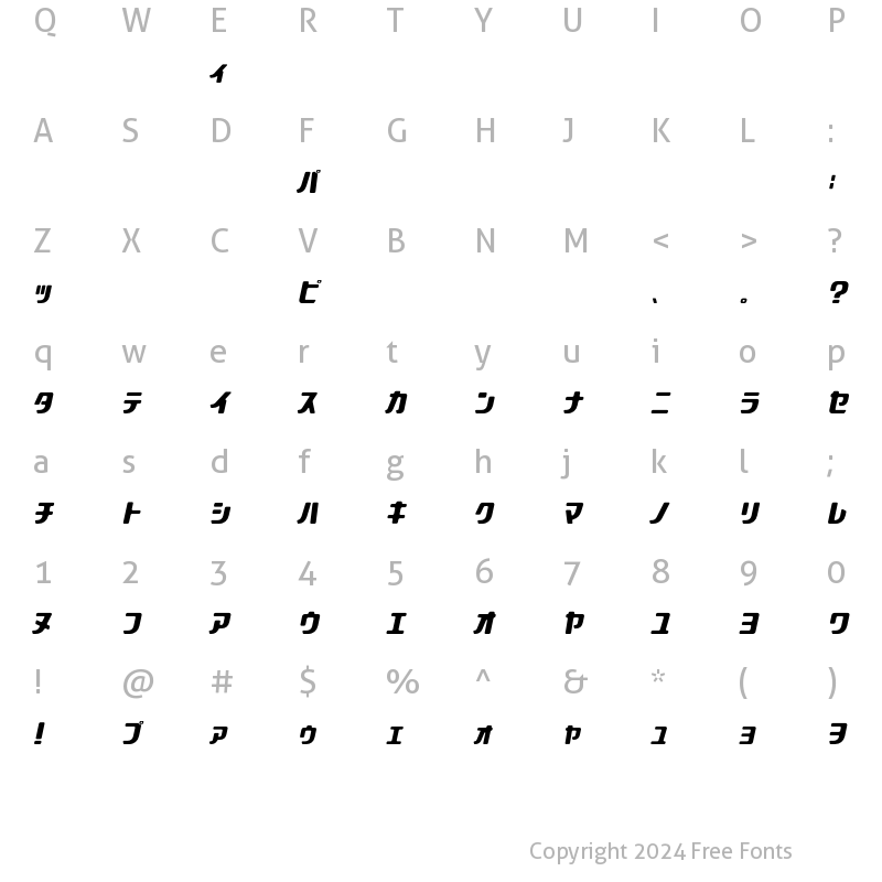 Character Map of Stanley Katakana Oblique