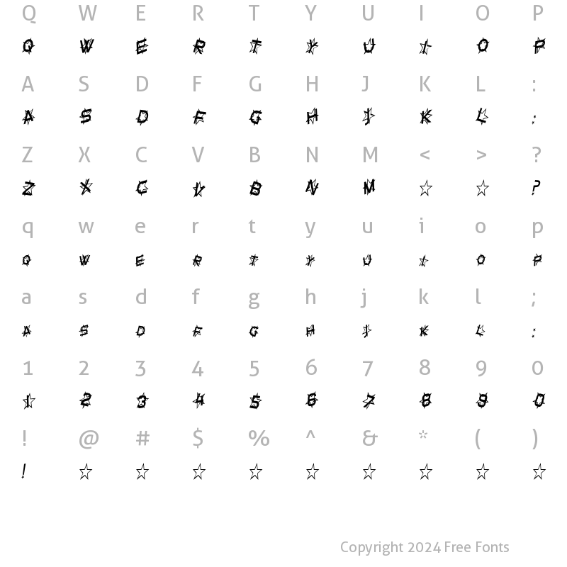 Character Map of Star Dust Condensed Italic