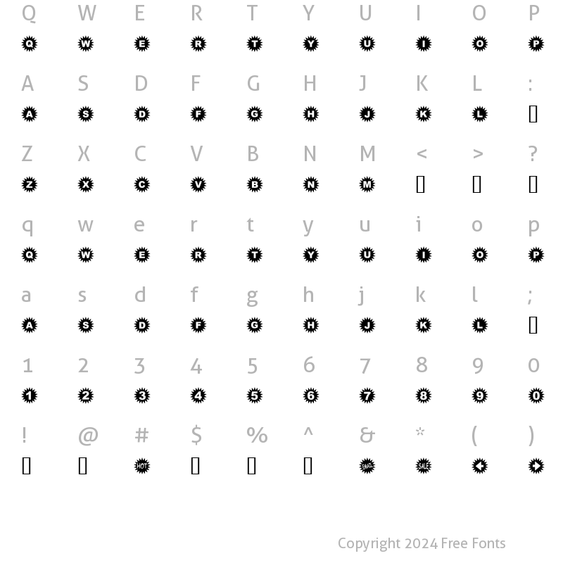 Character Map of Starbats2 Regular