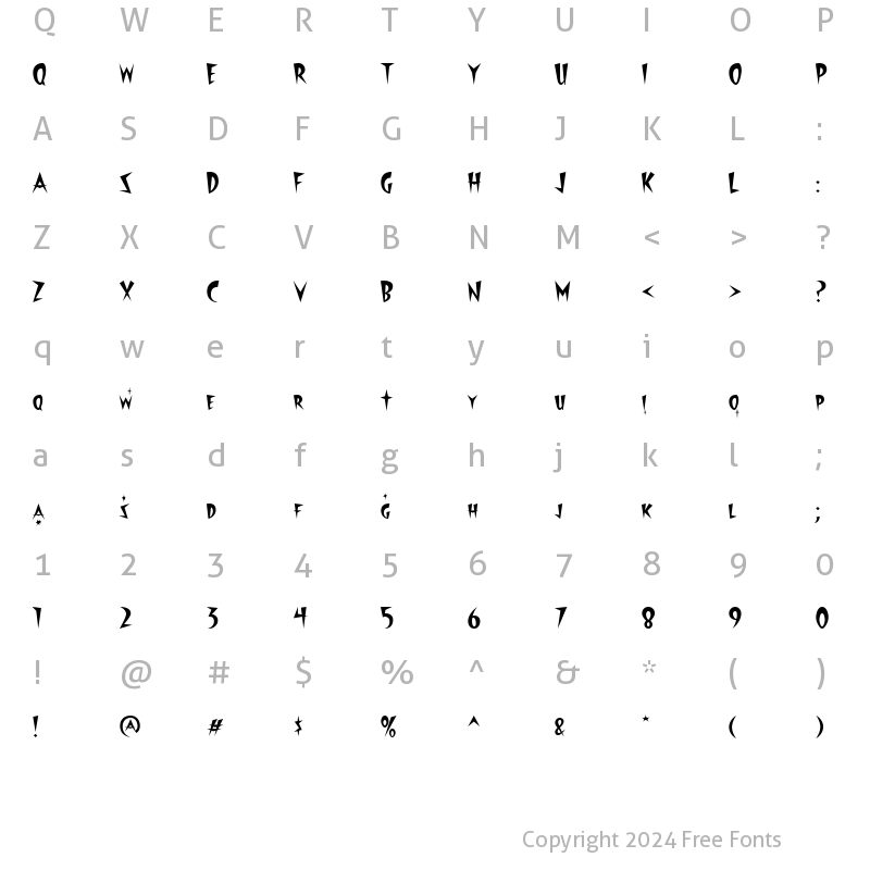 Character Map of Starburst Lanes Twinkle Regular