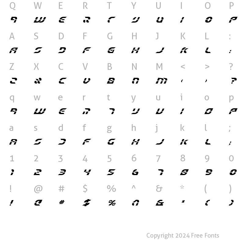 Character Map of Starfighter Beta Bold Italic Bold Italic