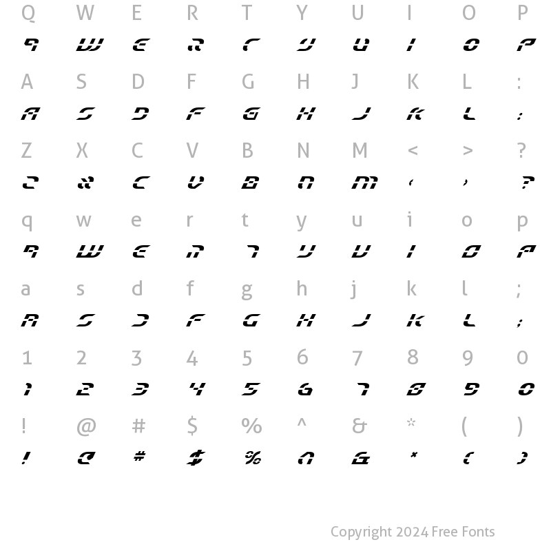 Character Map of Starfighter Beta Italic Italic