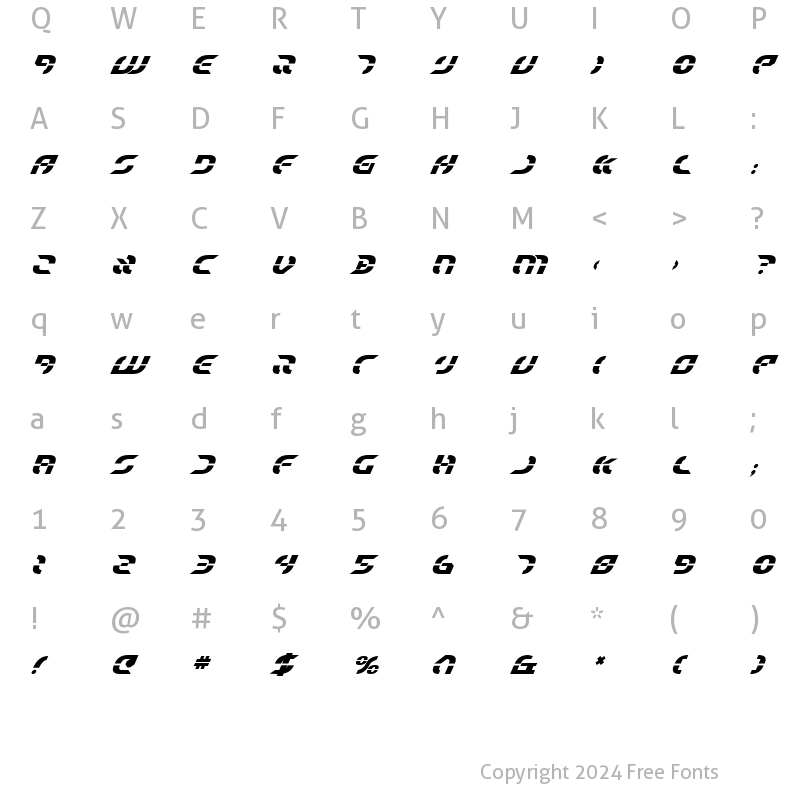 Character Map of Starfighter Bold Italic Bold Italic