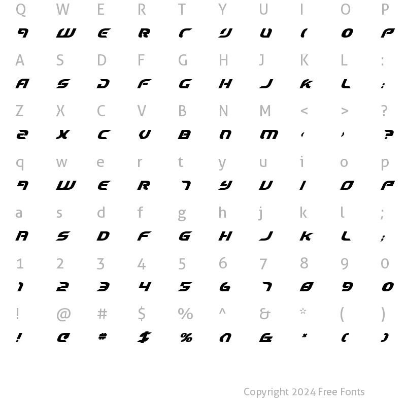 Character Map of Starfighter Cadet Bold Italic Bold Italic