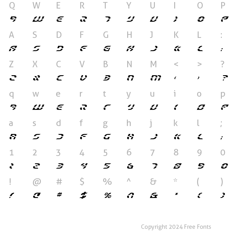 Character Map of Starfighter Italic Italic