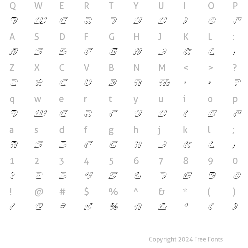 Character Map of Starfighter Shadow Italic Shadow Italic