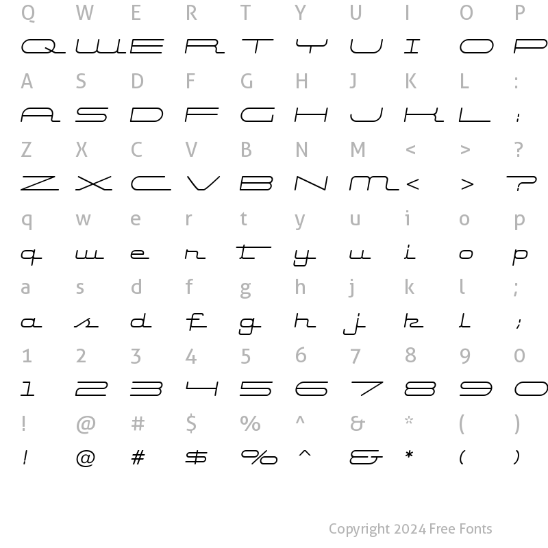 Character Map of Starliner BTN Oblique