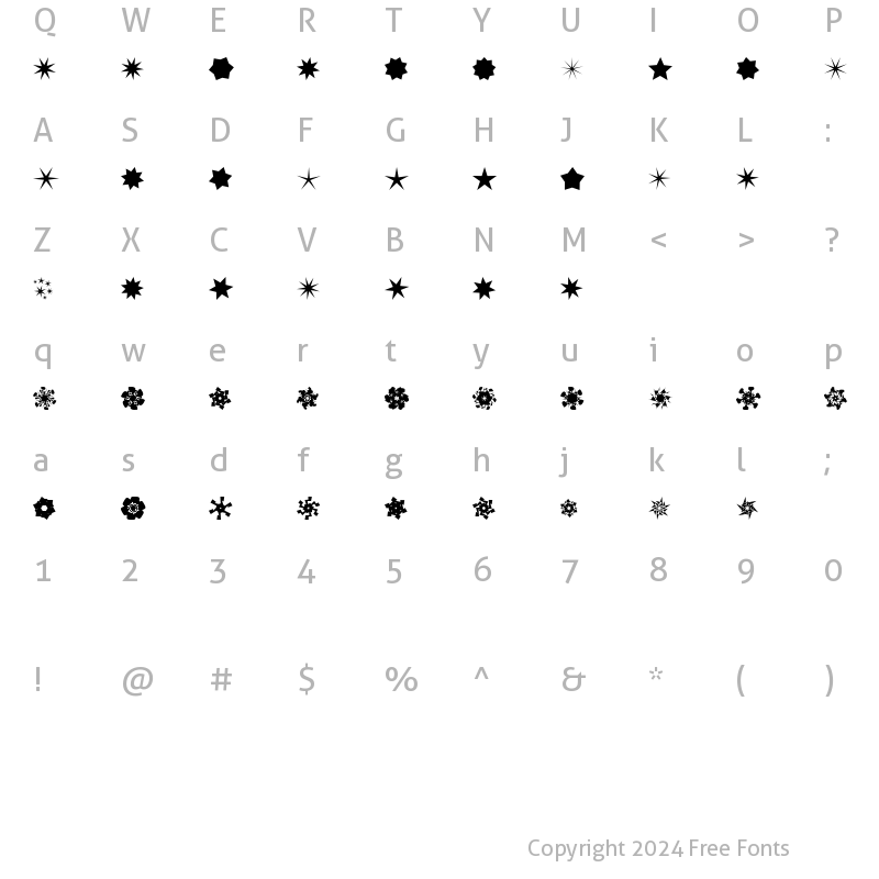 Character Map of Stars no Stripes Regular