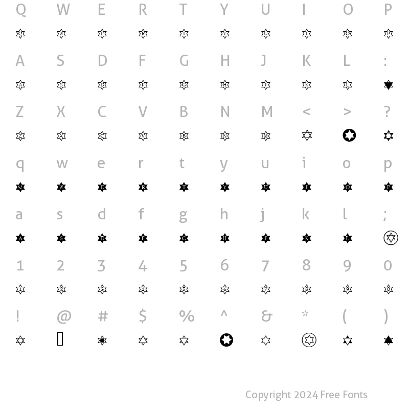 Character Map of StarsOfDavid Regular