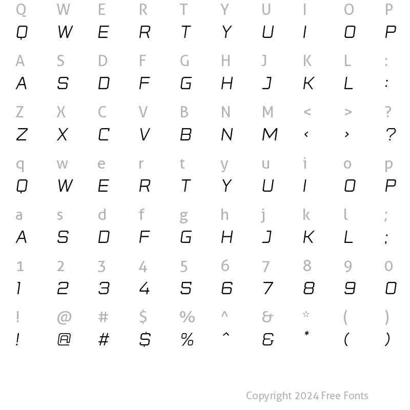 Character Map of . State Wide Rough Italic