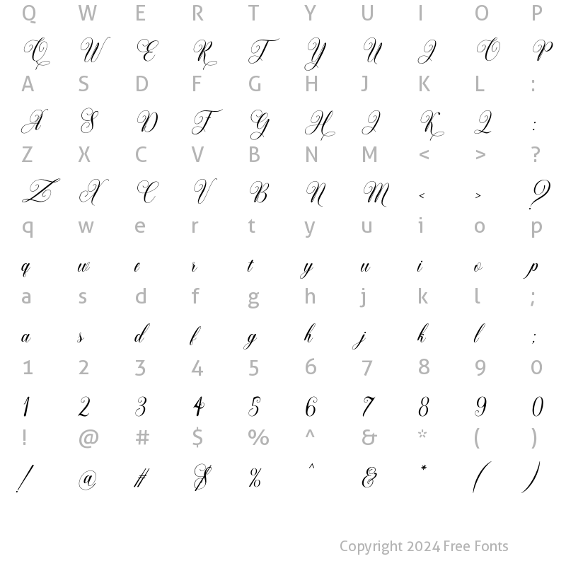 Character Map of Stay Gladin Slant Italic