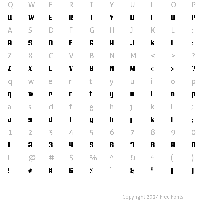 Character Map of Steadfast Condensed Regular