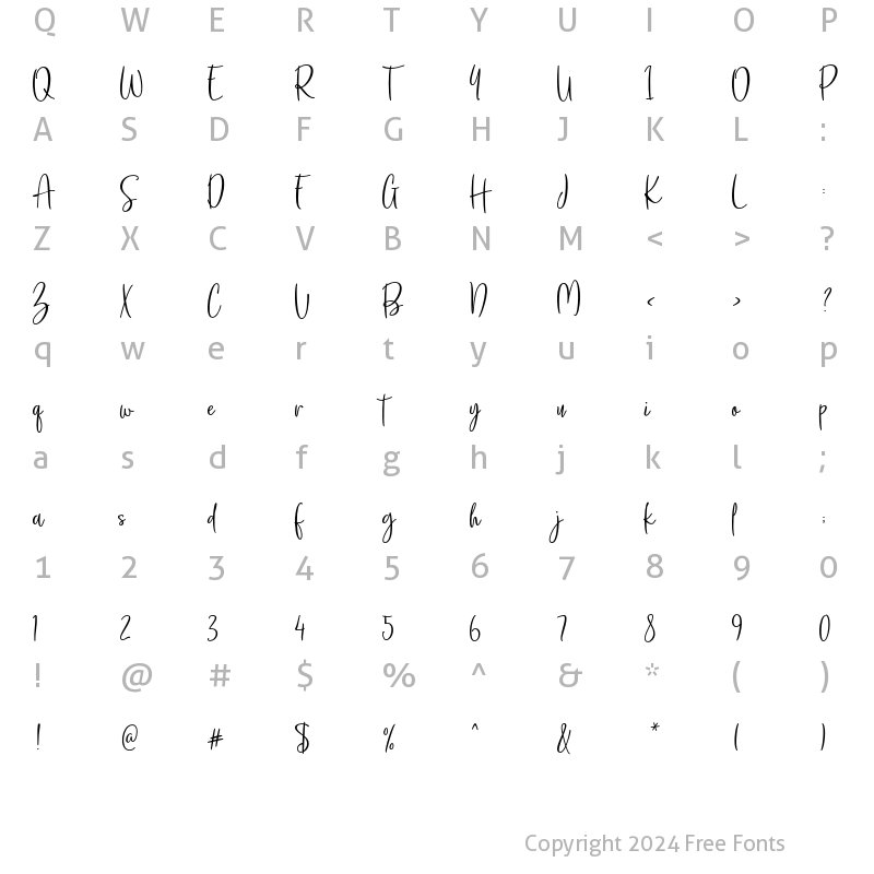 Character Map of Steady Stream script Regular