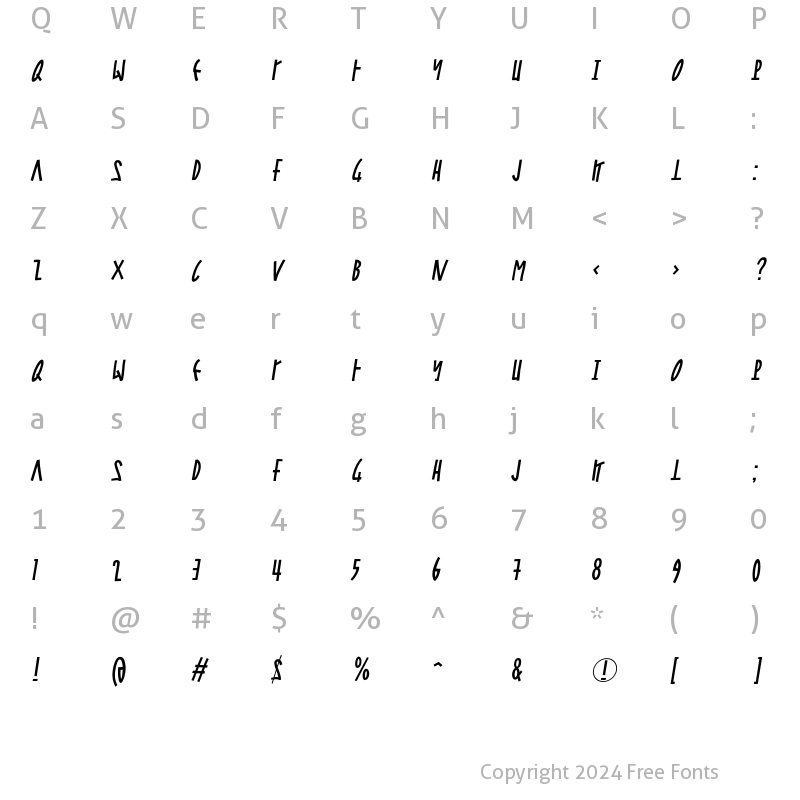 Character Map of Steel Jones Italic