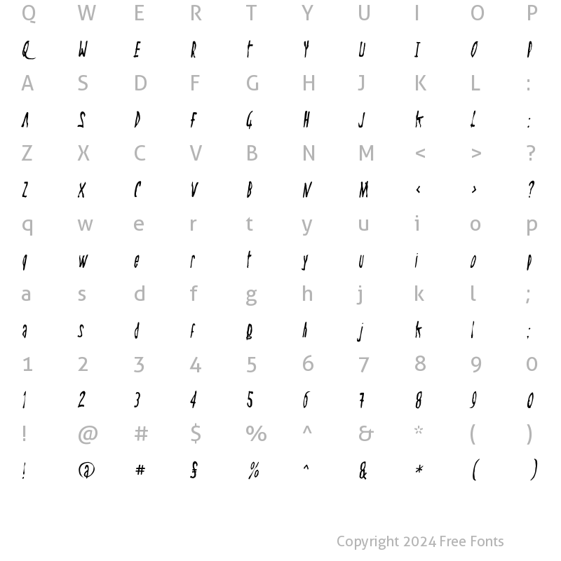 Character Map of Steel String Italic
