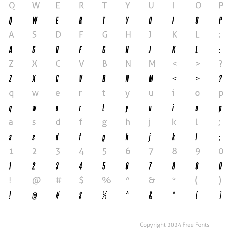 Character Map of Steelfish ExtraBold Italic