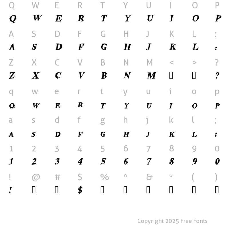Character Map of Stegosaurus HeavyItalic