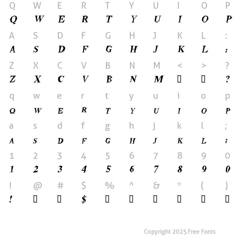 Character Map of Stegosaurus Italic