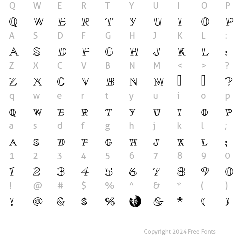 Character Map of Stella Dallas Outline Regular