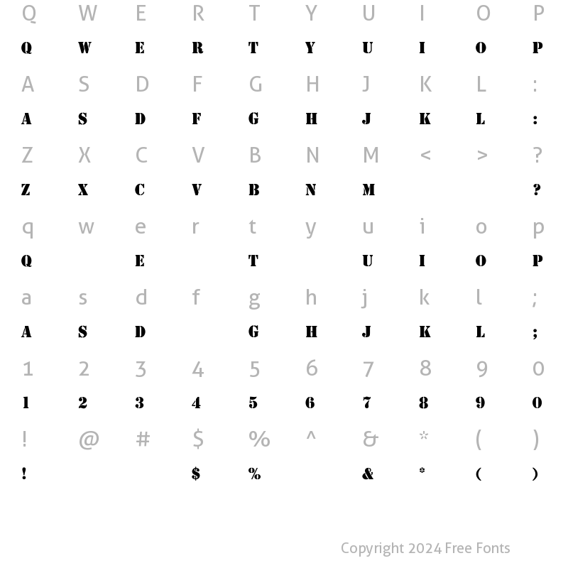 Character Map of Stencil-Thin Regular