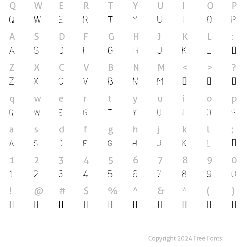 Character Map of Stencilcase Regular